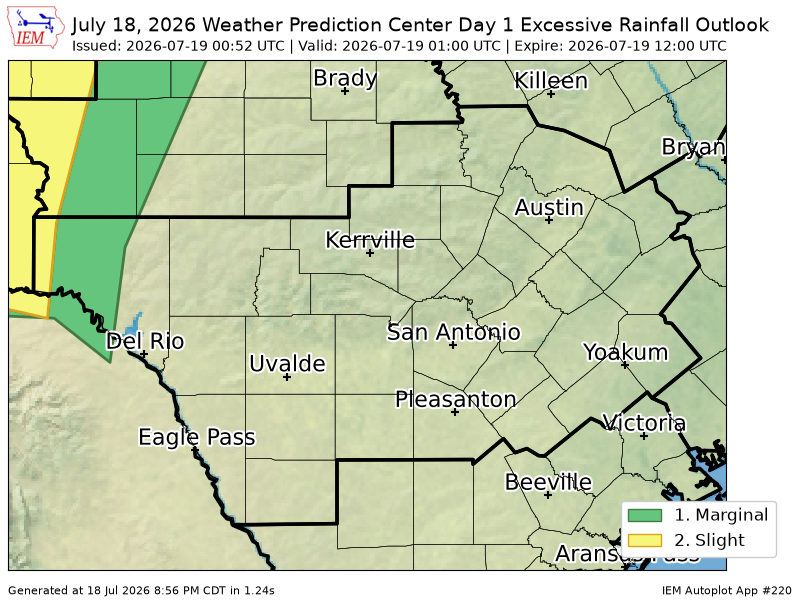 ScannerAtx's tweet photo. WPC issues Day 1 Slight Risk Excessive Rainfall Outlook at Jul 19, 0:52z for EWX https://t.co/48PU46xc7C https://t.co/Kj9RyMJEbY