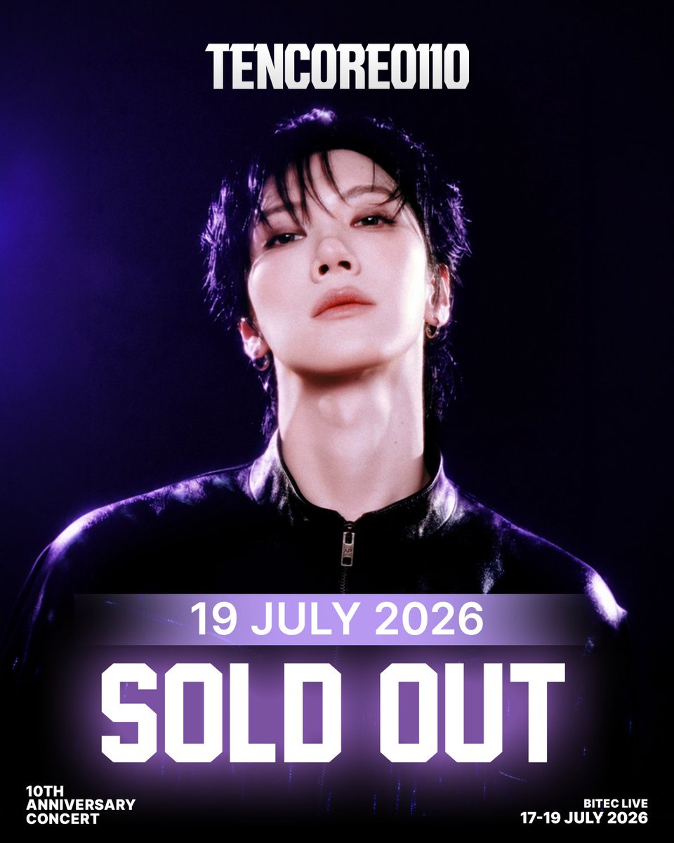 tenthsound's tweet photo. 💜✨ 19 JULY — SOLD OUT! ✨💜

Thank you for your incredible love and support. Every ticket, every cheer, and every moment you've shared has made this celebration even more meaningful.

Now, let's come together and be part of TEN's 10-year journey—and create memories we'll never forget.

See you at TEN:CORE0110 Concert 💜🐈‍⬛✨

#TENCORE0110Concert_Day3
#TENCORE0110iscalling #TENCORE0110Concert
#10YearsWithTEN #TenthSound #TENLEE