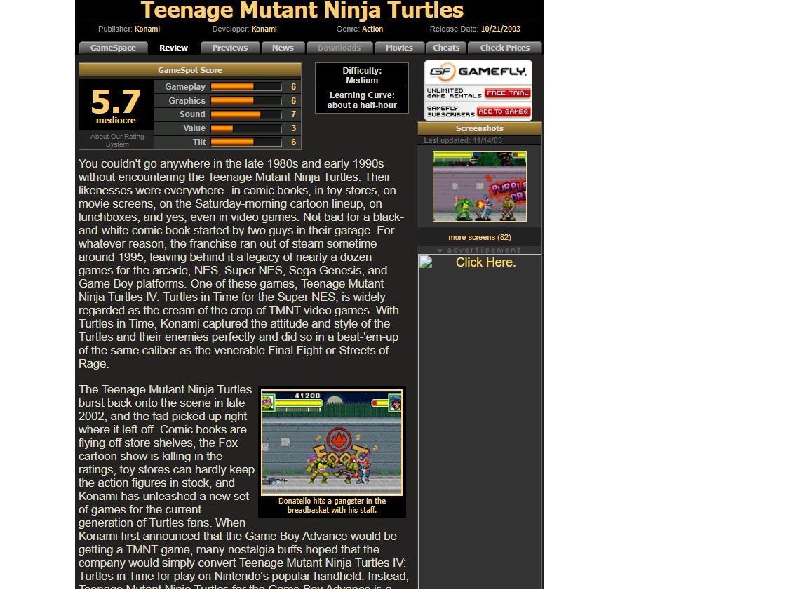 Old Teenage Mutant Ninja Turtles (2003, Game Boy Advance, Konami