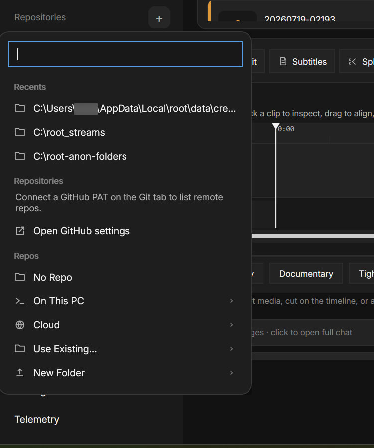 palmaierc's tweet photo. To highlight an important Quality of Life update: the way you bootstrap a repository in @rootsh now offers a ton of options and a tailored experience. 

It is possible with 1-click to clone a repository directly from @github, use SSL or WSL connections to copy directories and to connect your cloud accounts, like @Azure and @gitlab.