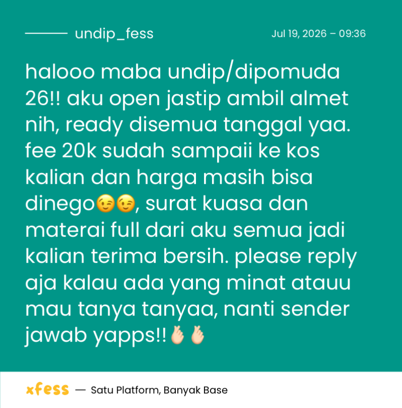 UNDIP_FESS's tweet photo. undip! open jastip ambil almet undip 26 https://t.co/sJmJuthuj3