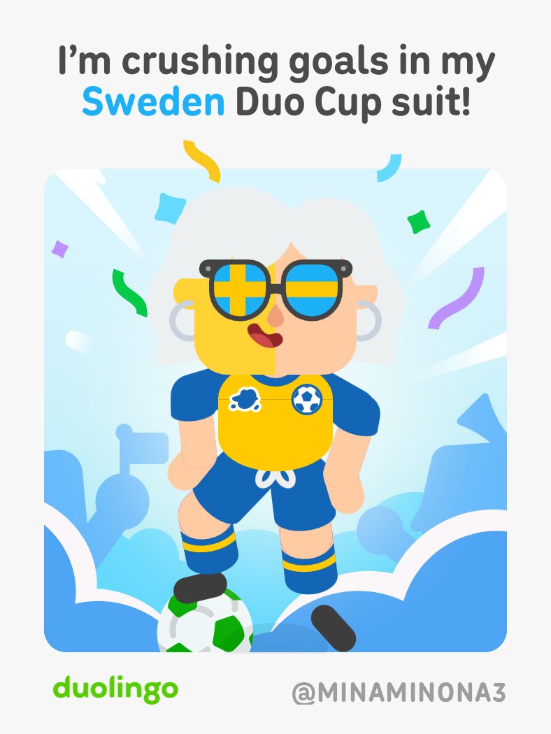 MiedaAkiko's tweet photo. got my new Sweden suit on duolingo https://t.co/KtvQByf8kB