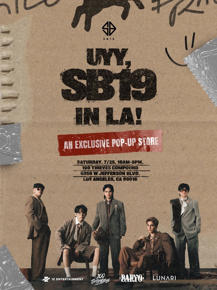 SB19_ATINph's tweet photo. UY, SB19! 🐐Look at SB19 partners for this exclusive pop-up store:

BARYO Ent. 
Baryo is a multicultural marketing and events collective, rooted in Filipino values of community and connection.
https://t.co/TzwQtTBrbB

100 Thieves (Venue)
The cultural center of gaming.
https://t.co/w80hqcNLSj

Lunari Global
Talent management & marketing agency bridging Southeast Asia to the world.
https://t.co/ijK2c8FyBV

Engage on IG as well A'TIN!
https://t.co/G9TYxGnWGI

Register here to join the pop-up: https://t.co/adMaX6YWZD

SB19 LA POPUP STORE
#UySB19
@SB19Official #SB19