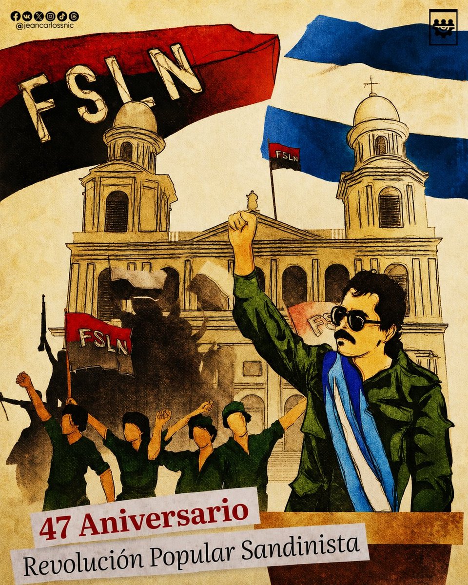 JeanCarlossNic's tweet photo. 🇳🇮  Nicaragua conmemora el 47 aniversario del triunfo de la Revolución Popular Sandinista, recordando el 19 de julio de 1979, cuando el Frente Sandinista de Liberación Nacional (FSLN), junto al pueblo nicaragüense, derrocó la sanguinaria dictadura somocista impuesta por EEUU. https://t.co/u34xnEPbit