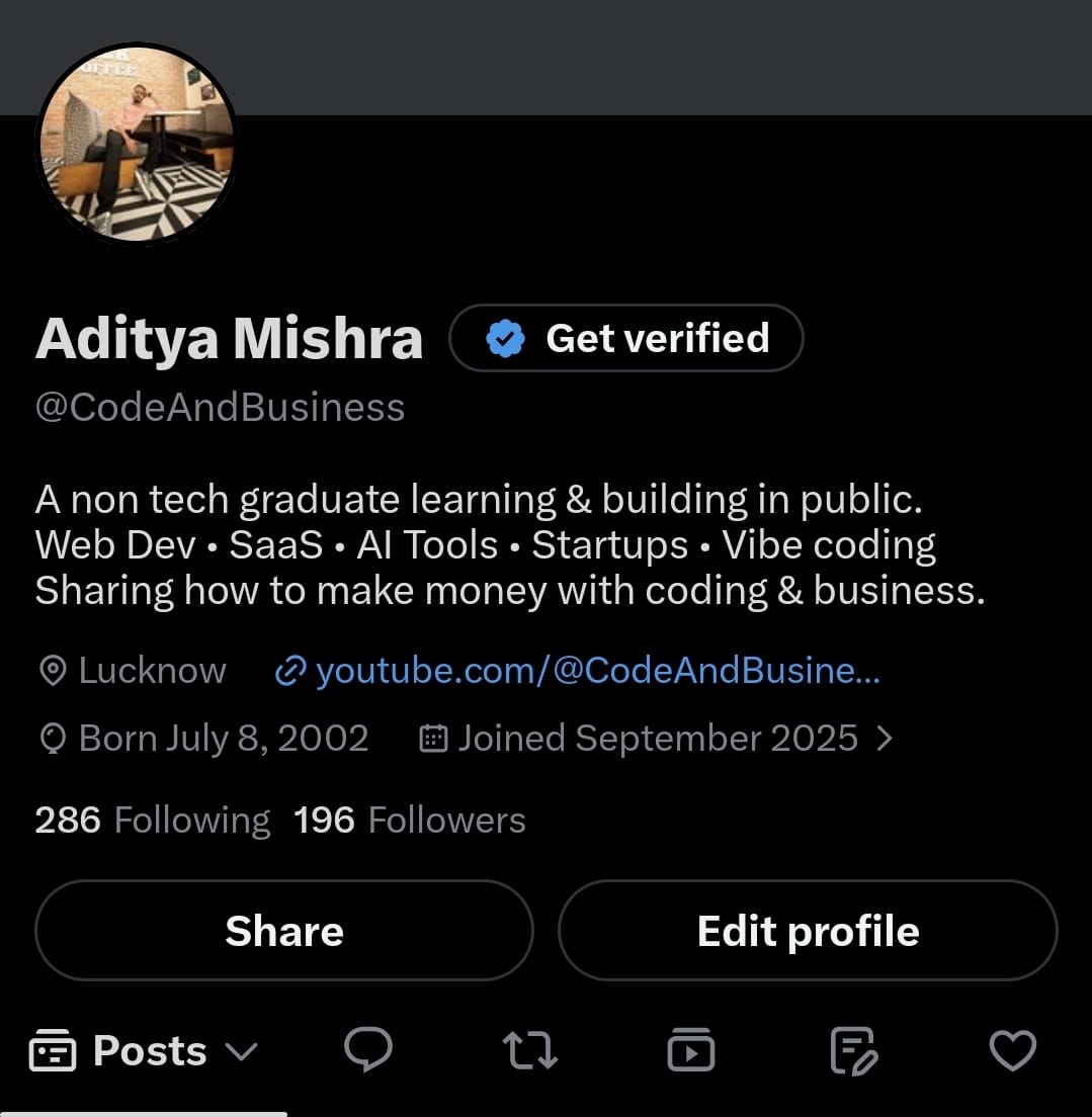 CodeAndBusiness's tweet photo. Just a few followers away from 200! 🚀

Can i hit 200 today,  @X  ? 👀

If you enjoy web development, startups, and SaaS content, I'd love to have you along for the journey. ❤️ https://t.co/DADayzjCg8