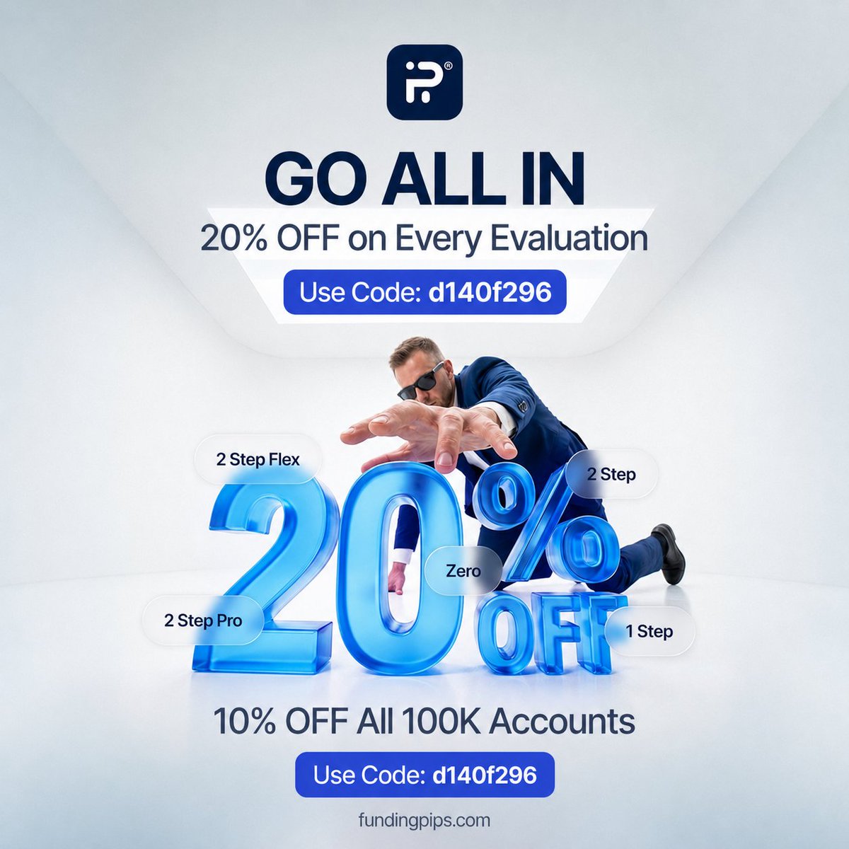 PropTraders77's tweet photo. 🚨 FundingPips Exclusive 🚨

🔥 Save 20% on EVERY FundingPips Evaluation!
@fundingpips
🔗 Get Started:
https://t.co/dblDEHLvxN
🎁 Use Code: d140f296

✨ Why use our code?
- ✅ Instant 20% OFF on all evaluations
- 🎁 Exclusive perks &amp; benefits
- 💸 Bigger savings on every purchase https://t.co/qY78zwyyvK