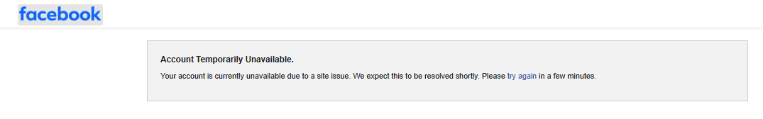CreativeTroopsX's tweet photo. Everyone now on #X

Account Temporarily Unavailable.

Your account is currently unavailable due to a site issue. We expect this to be resolved shortly. Please try again in a few minutes.

#FacebookDown #Meta #AccountTemporarilyUnavailable https://t.co/ZbFyEQE7Tr