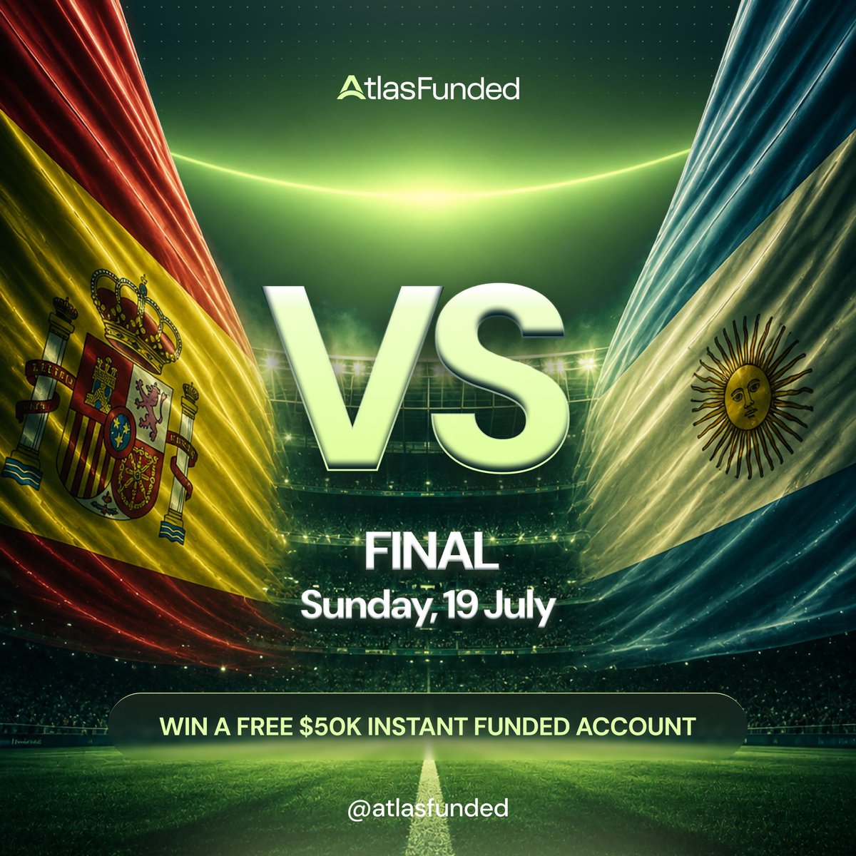 atlasfunded's tweet photo. 🇪🇸 Spain vs Argentina 🇦🇷

The World Cup Final is here. 

We’re giving away a FREE $50,000 Instant Funded Account to make it even more special.

All you have to do to win:
1. Follow us.
2. Predict the correct score.

One lucky person will be chosen to win the account.

Good luck! https://t.co/2MyvQeqGjS