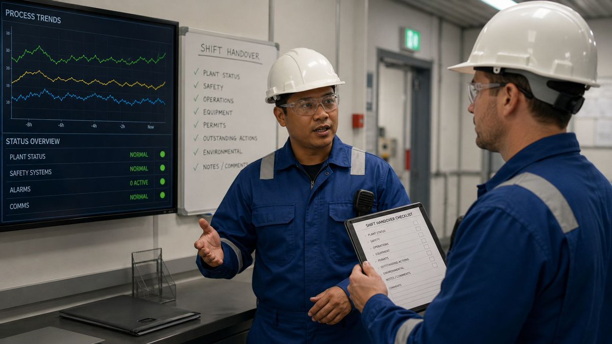 ekpoam's tweet photo. One overlooked detail can become tomorrow’s operational problem. Effective shift handover is more than exchanging logbooks; it is the transfer of situational awareness. 

Incoming personnel should understand equipment status, active permits, abnormal trends, temporary controls, maintenance work and unresolved concerns. 

Ambiguous phrases such as “everything is fine” add little value. A strong handover states what changed, what remains stable, what requires attention and what action is expected. 

Continuity in gas operations depends on accurate information moving with responsibility for the facility. 

#OperationalExcellence #ShiftHandover