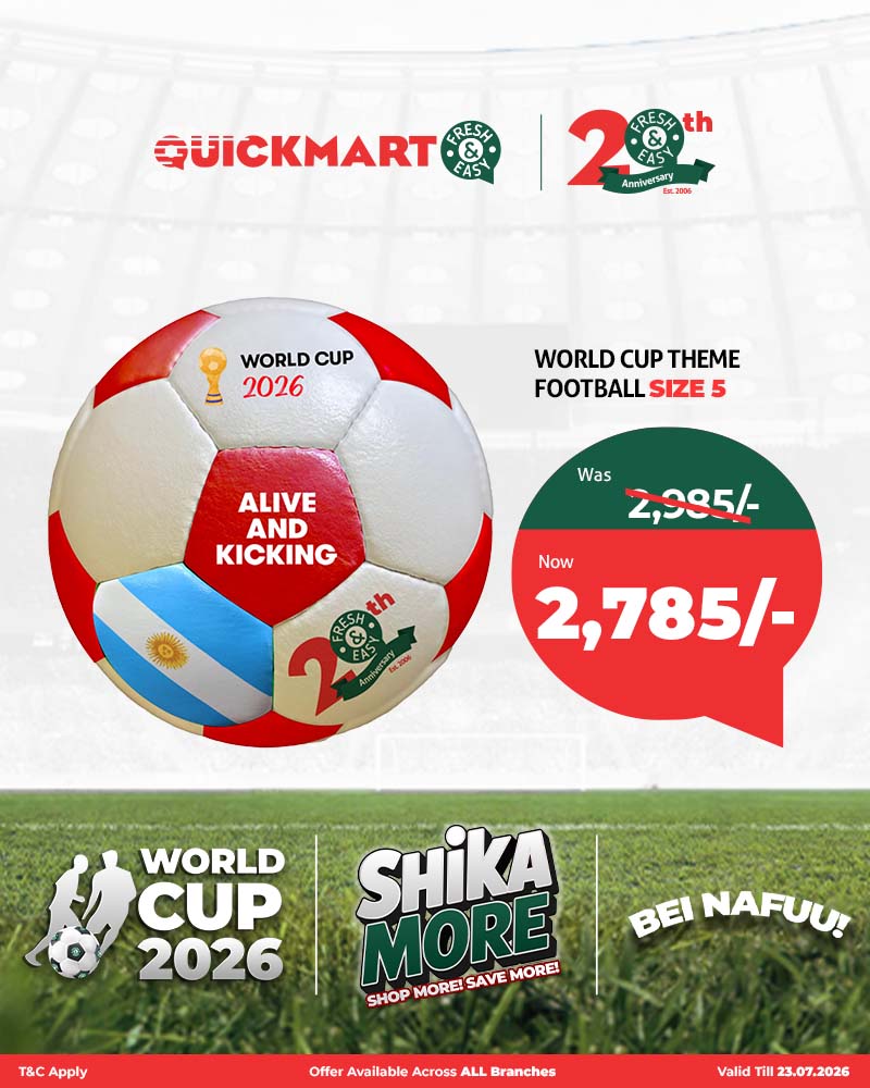 QuickmartKenya's tweet photo. Every goal is sweeter when you've already scored big on your shopping!

This weekend, Shika More on household essentials at Quickmart and enjoy prices that are as exciting as the World Cup Final.

*Offer validity as indicated at the bottom right of the image.

Shop online from our website https://t.co/6KkQElkhkX

Download the app https://t.co/bf1Ad9HQB9

#WorldCup2026
#ShikaMore
#20YearsTogether
#BeiNafuu
#FreshAndEasy