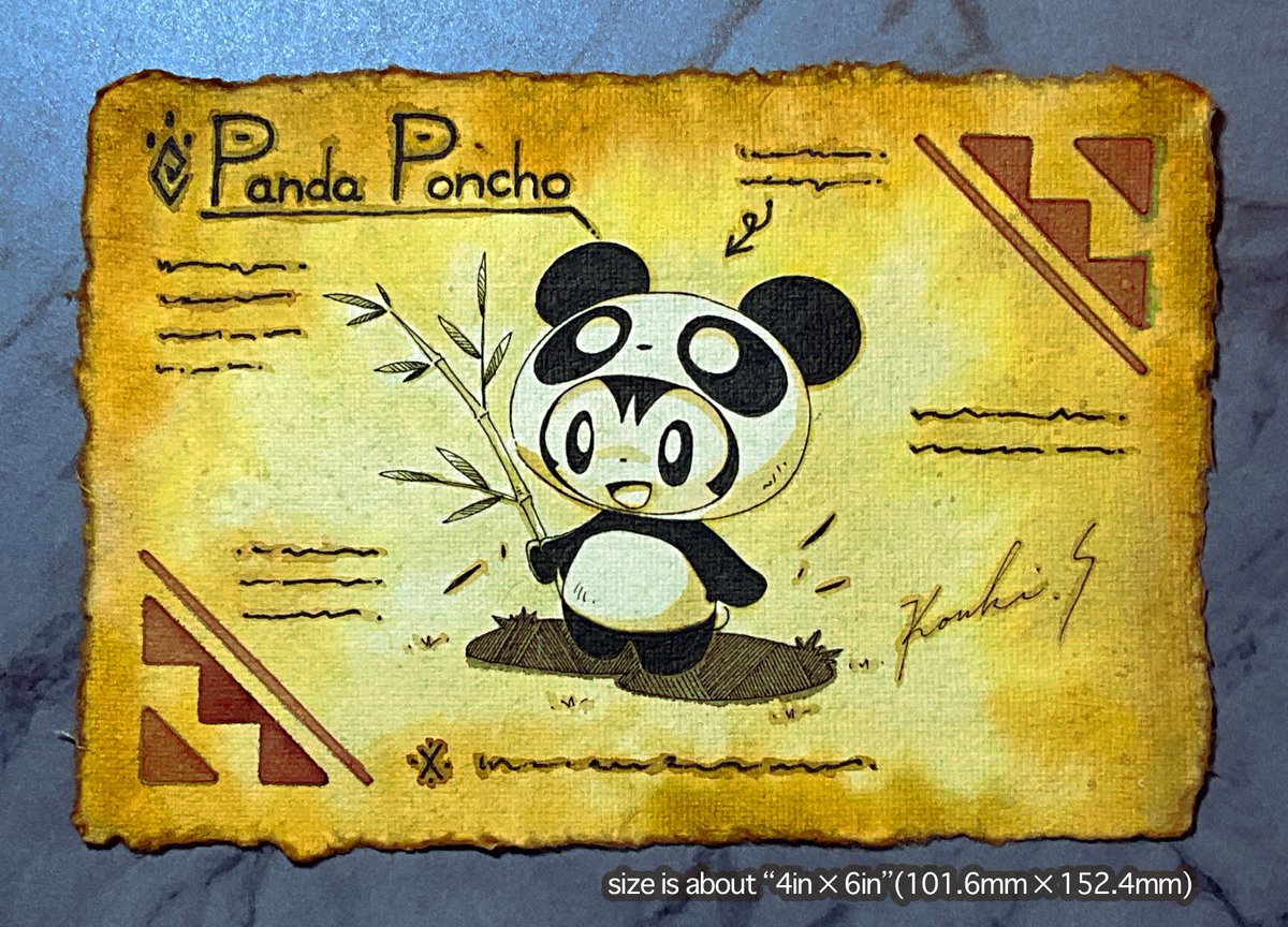 オリジナル作品：Panda Poncho アンティーク水彩紙(コットン)：12,000