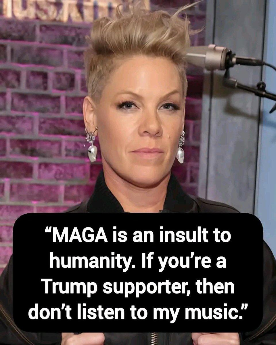 StefanikEl83115's tweet photo. Singer P!nk wants Trump supporters to know they aren’t welcome to listen to her music: “MAGA is an insult to humanity. If you’re a Trump supporter, then don’t listen to my music.”

Thoughts? https://t.co/3POdd7MOP5