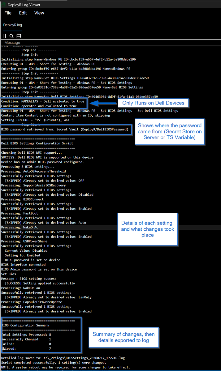 gwblok's tweet photo. Using Secrets (Passwords) securely in @2pintsoftware #DeployR task sequence.
New Blog Post Example: Securely passing your BIOS Password to configure @Dell BIOS Settings via Native WMI #PowerShell script.
https://t.co/YeViT8dE97
#MDT #OSD #Dell #BIOS @miketerrill @jarwidmark https://t.co/PyWyE1oTNM