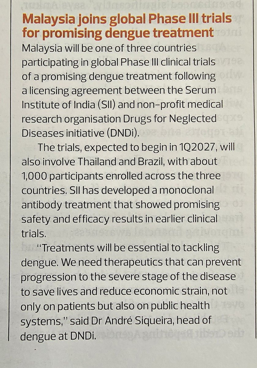 MollyJagpal's tweet photo. Spent years at @DNDi watching funders pass on #dengue because it doesn't kill the way it scares. Now Malaysia is joining Phase III trials for a treatment developed by @SerumInstIndia, running across Malaysia, Thailand, Brazil. Global south story start to finish.
#globalsouth https://t.co/0IhdGkWGk4