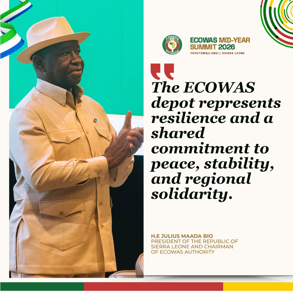 StateHousMedia's tweet photo. President @julius_maadabio’s Vision in His Own Words: Key reflections from a historic moment as Sierra Leone commissions landmark institutions that strengthen regional integration, diplomacy, and West Africa’s collective future. https://t.co/eZp9uhFkLT
