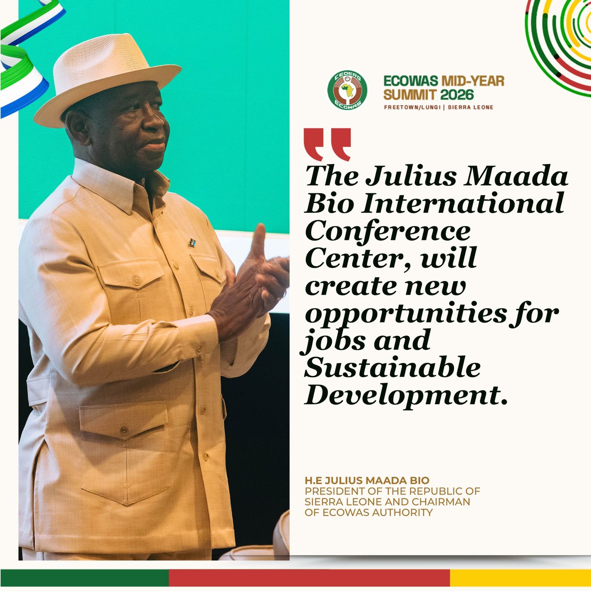 StateHousMedia's tweet photo. President @julius_maadabio’s Vision in His Own Words: Key reflections from a historic moment as Sierra Leone commissions landmark institutions that strengthen regional integration, diplomacy, and West Africa’s collective future. https://t.co/eZp9uhFkLT