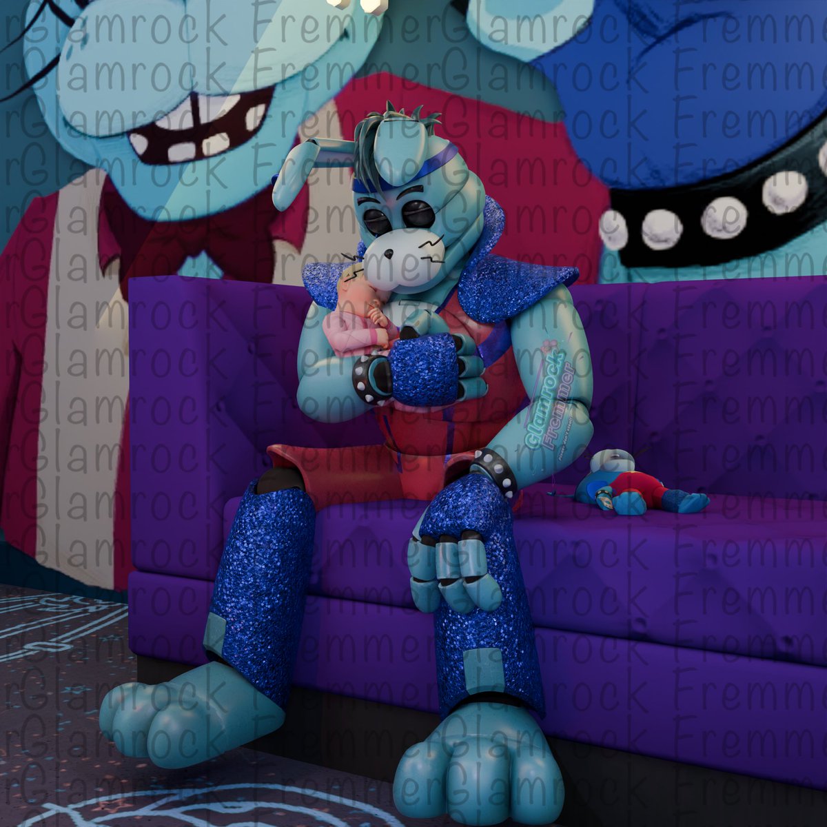 Glamrockfremmer's tweet photo. I’ll take the day off. 

Models by Giamrockbonnie , BLND_SPOT and TheRadicalbear 

#fnafblender #fnafoc #glamrockbonnie #fnafsb #fnafau https://t.co/gCqAlNbPdU