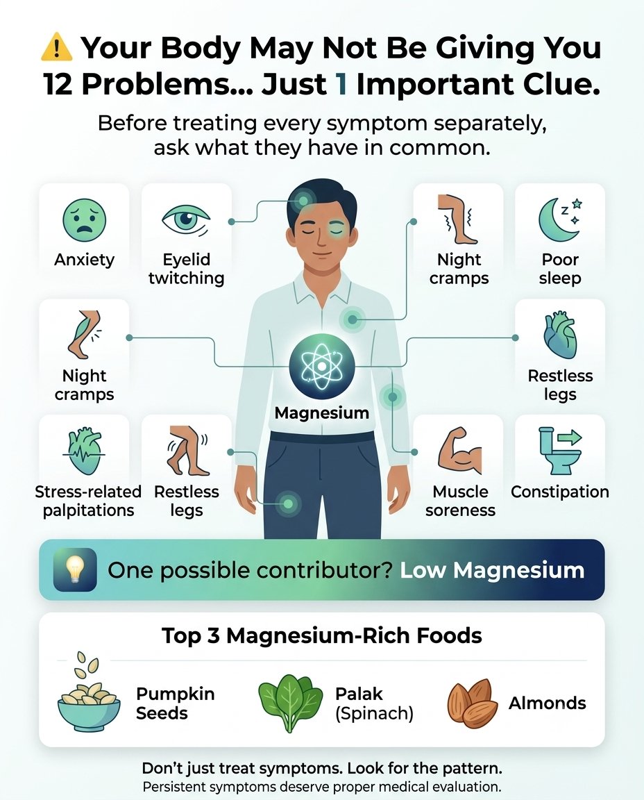 rrk_nasik's tweet photo. :
😴 Poor sleep.
 💪 Muscle cramps. 
👁️ Eyelid twitching. 
😣 Anxiety.

We often treat these as separate problems, but sometimes they may point to the same nutritional gap: magnesium.

🥜 Small dietary changes can make a big difference. #Magnesium #Nutrition #PreventiveHealth https://t.co/E8eEZmwyc8