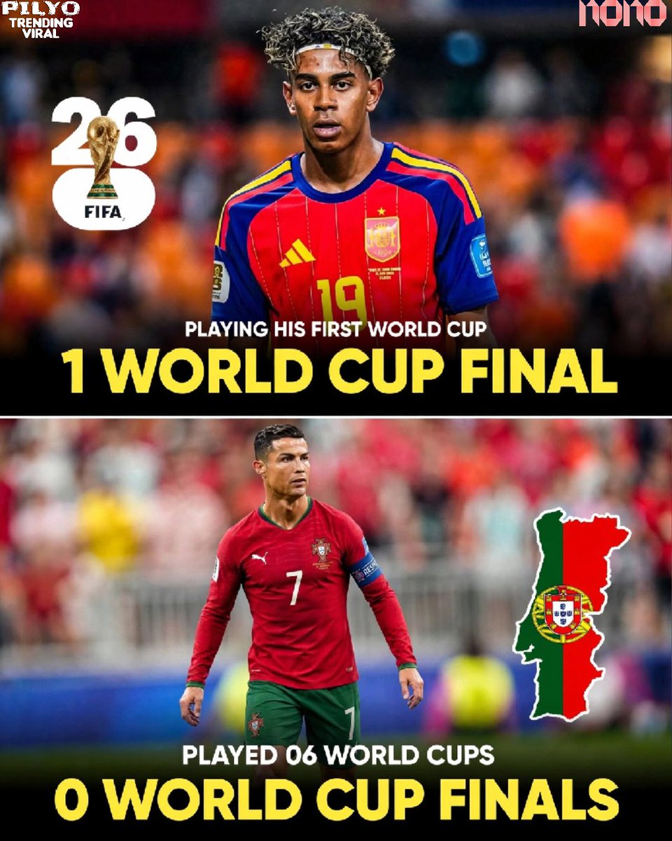 valaigang's tweet photo. ⚽ 𝗔 𝗚𝗘𝗡𝗘𝗥𝗔𝗧𝗜𝗢𝗡𝗔𝗟 𝗦𝗛𝗜𝗙𝗧: 𝗢𝗡𝗘 𝗙𝗜𝗡𝗔𝗟 𝗙𝗢𝗥 𝗬𝗔𝗠𝗔𝗟, 𝗭𝗘𝗥𝗢 𝗙𝗢𝗥 𝗥𝗢𝗡𝗔𝗟𝗗𝗢

🇪🇸 Lamine Yamal
1 World Cup Final, 1 World Cup

🏆 1 World Cup Final
He has successfully helped Spain reach the 2026 World Cup Final against Argentina https://t.co/114mu7TKYt