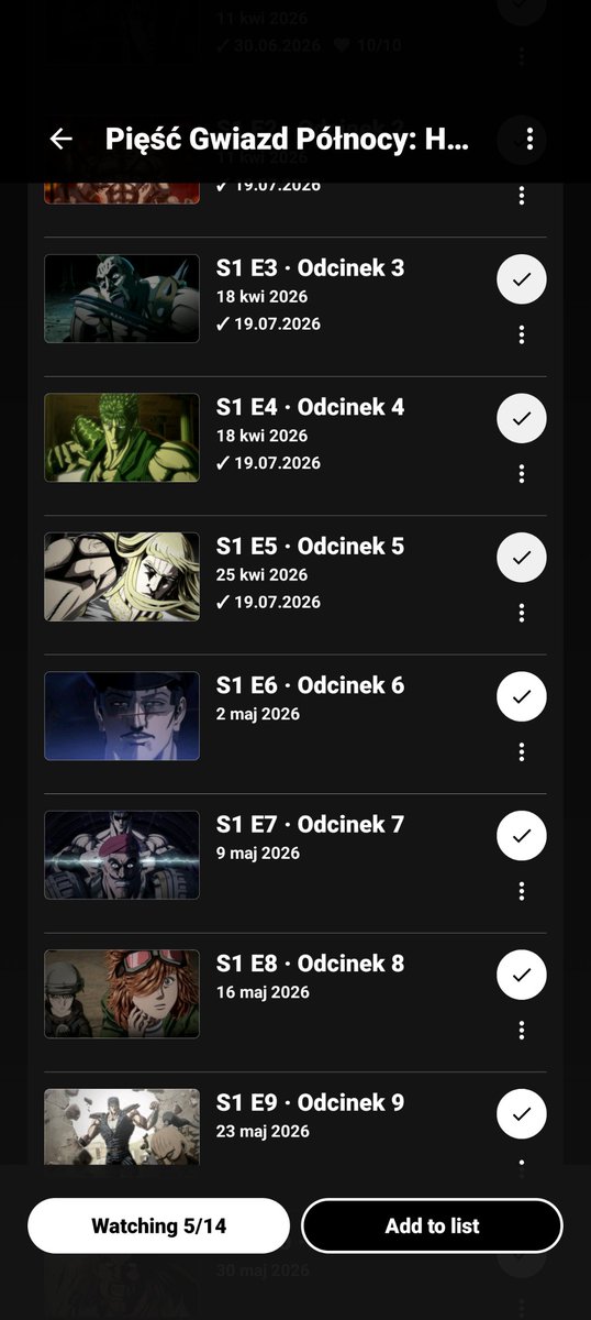Grz3chu's tweet photo. @sofatimeapp the circle on the right should be green, for example, to make it easier to see whether the episode has been watched https://t.co/sI7HeoK30g