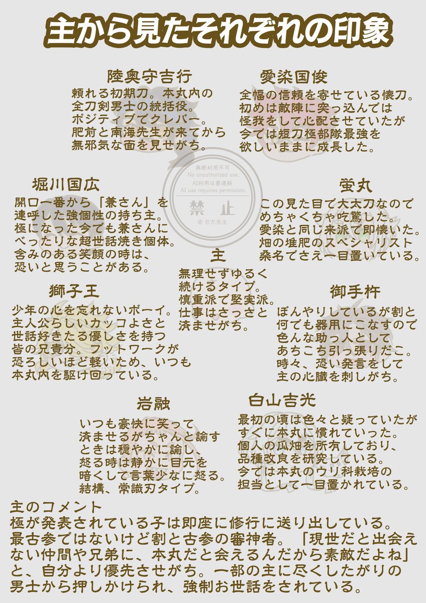 mutateacher's tweet photo. 刀剣乱舞の初刀種たちまとめました！プレイヤーごとに個性が出るの、面白いよね。
#刀剣乱舞 https://t.co/6ycKssMGFX