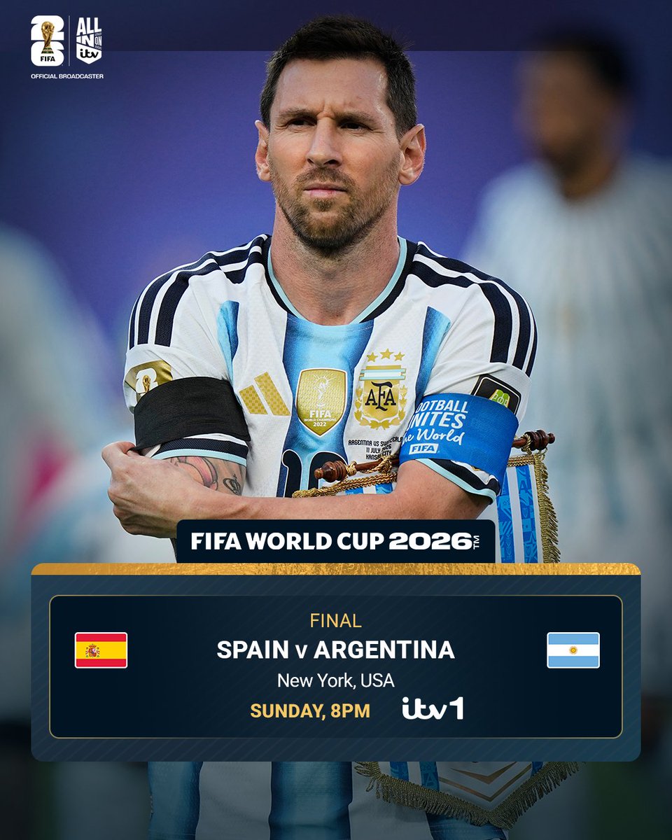 itvfootball's tweet photo. It all comes down to this 🌍🏆

Watch the World Cup final LIVE on ITV1, with coverage starting at 6:45 PM 🇪🇸🇦🇷 https://t.co/ecbx9uQ58y