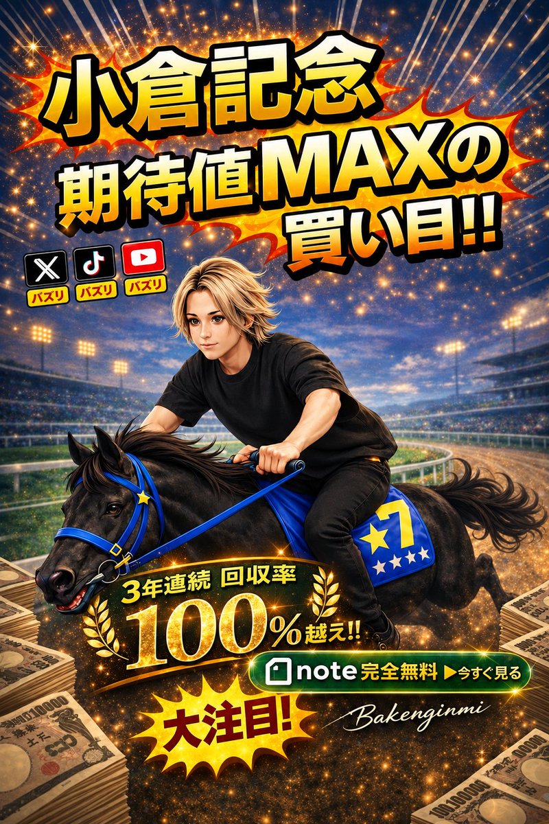 Bakenginmi's tweet photo. 2026年 小倉11R 小倉記念(G3) 【買い目発表】

🔥３年連続、回収率100%越えの男が、１週間死ぬ気で分析した渾身の買い目🔥

https://t.co/emY21va6uz https://t.co/GjrTYWPSo3
