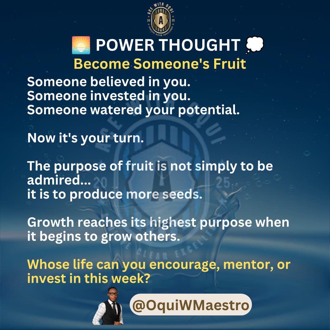 OquiMaestro's tweet photo. A fulfilled life is not one that merely grows.
It is one that reproduces growth in others.

Be the seed someone else needs—great lives don't just grow, they multiply.

#acewithoqui #fruits #seeds #mentorship #growth https://t.co/sLaHiPDRDc
