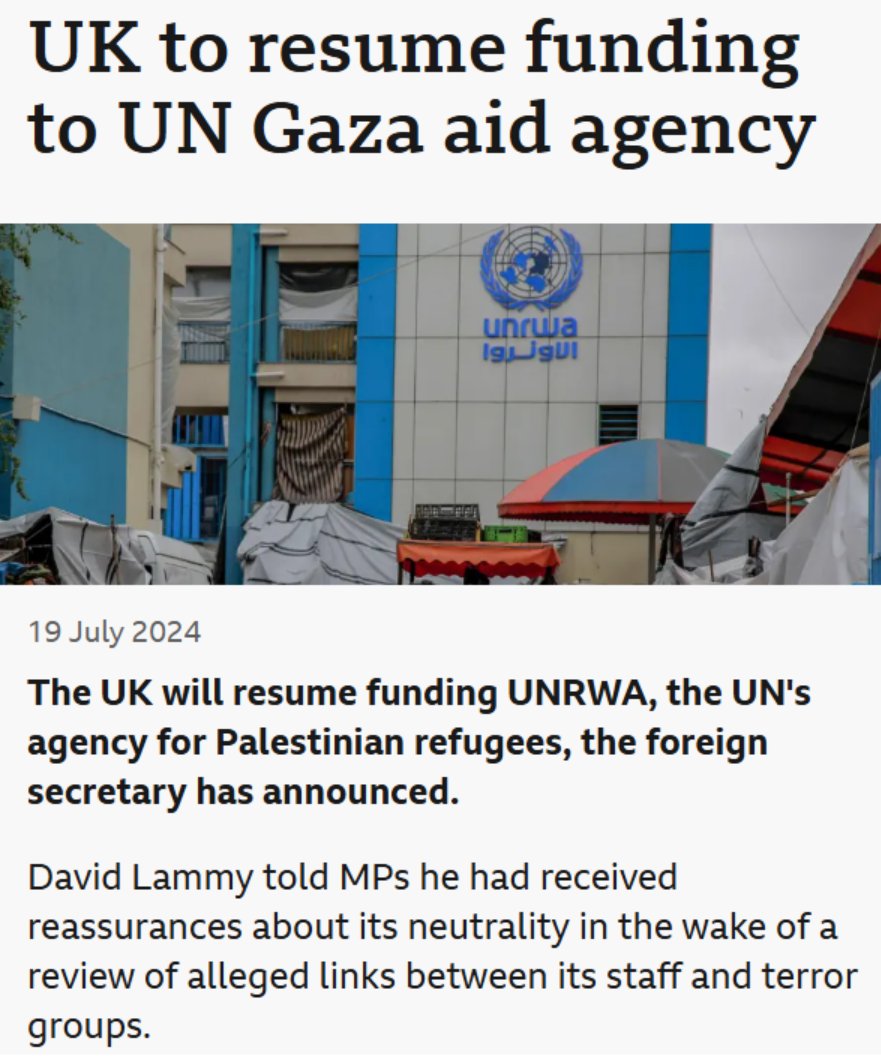 LeeHarris's tweet photo. This is an absolute DISGRACE! 
Labour are resuming funding to UNRWA. 

This openly corrupt organisation has been infiltrated by Hamas terrorists and we are about to give them another *£23 MILLION!*

Their staff TOOK PART in October 7th.
We are DIRECTLY funding terrorism. https://t.co/q4q4z5znHb