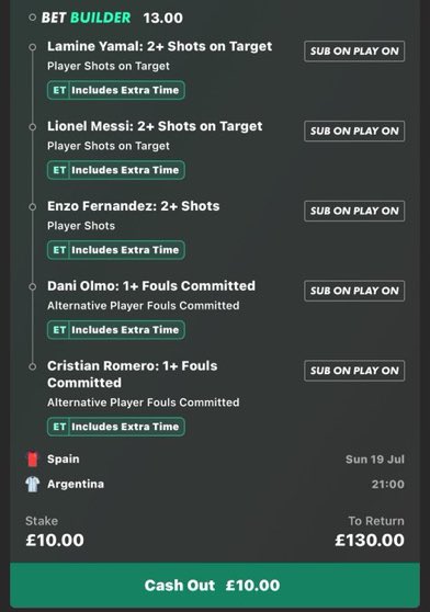 ThomasJordfd's tweet photo. 📊 ARGENTINA 🇦🇷 VS SPAIN 🇪🇸 BET BUILDER CHEAT SHEET 

🎯12/1 (13.00) fun longshot 

🥇 WORLD CUP FINAL

📌BANKER IN FREE DISCORD

#WorldCup

JOIN MY TELEGRAM LINK IN MY BIO FOR MORE FREE GAMES https://t.co/wUmuURpik6