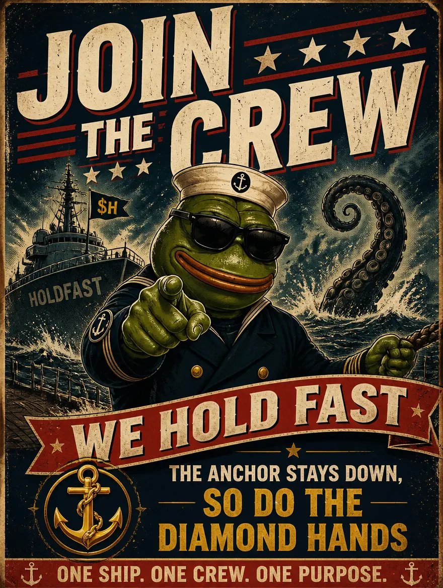 oceanscarr's tweet photo. The Kraken showed up during the dip. Nobody flinched. The anchor stays down, the hands stay diamond, and this crew does not know how to spell "sell." All aboard the USS HOLD FAST ๐ข
my entry @ANCHORCHAINED $HOLDFAST
#USSHoldFast #HoldFast #Solana #Memecoin #Crypto #CryptoCommunity #MemeContest