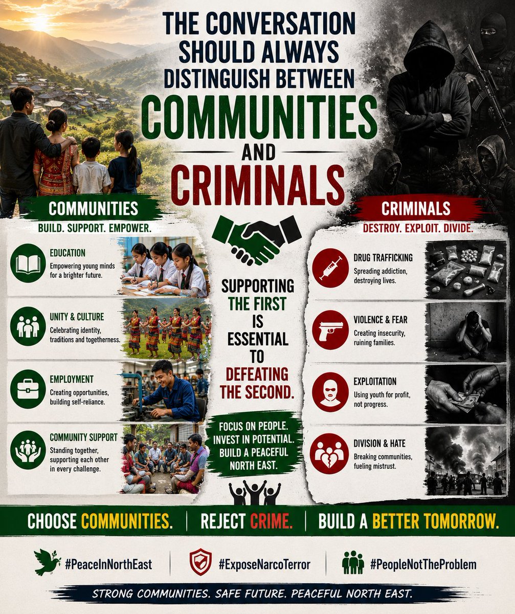 luchingnga's tweet photo. The conversation should always distinguish between communities and criminals. Supporting the first is essential to defeating the second. #PeaceInNorthEast #ExposeNarcoTerror #PeopleNotTheProblem https://t.co/46VxYahRaH