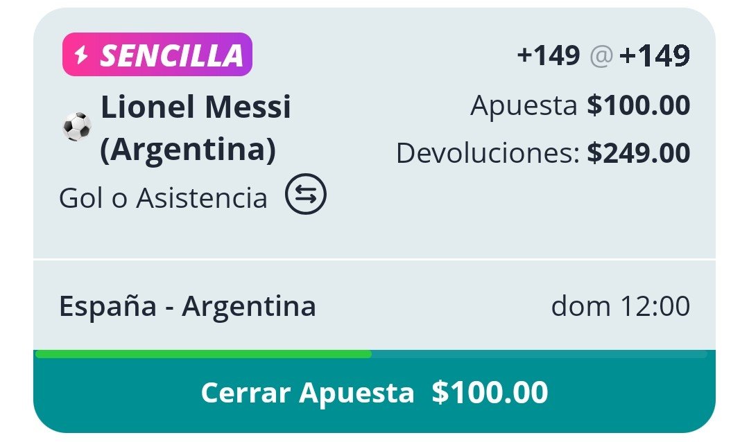 PWSharpPicks's tweet photo. ¡LA SENCILLA DE ORO PARA EL DOMINGO! 🐐⚽
​ Nos encontramos este regalito de línea con un momio que paga excelente.
​🇦🇷 Lionel Messi: Gol o Asistencia (- SÍ)
🏟️ España vs Argentina
💸 Momio: +149
​Córranle antes de que baje. 🟢 https://t.co/305fOuBkCt