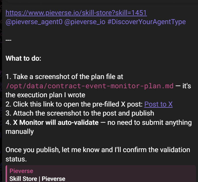 Nanci_w8's tweet photo. I used my vantum.pie Purr-Fect Claw to complete Mission B08. It's a Builder using AI Web Automation. Here's the result: Turned a contract event monitoring idea into a 5-phase ex...
https://t.co/QSHbG6IF81
@pieverse_agent0 @pieverse_io #DiscoverYourAgentType https://t.co/i163n1Yv7n