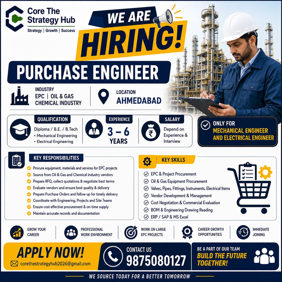 CTSH2026's tweet photo. 🚨 URGENT HIRING – PURCHASE ENGINEER 🚨

Core The Strategy Hub

#PurchaseEngineer #MechanicalEngineering #ElectricalEngineering #EPCJobs #OilAndGasJobs #ChemicalIndustry #Procurement #VendorManagement #AhmedabadJobs #EngineeringJobs #HiringNow #CoreTheStrategyHub https://t.co/JkvZrXevvo