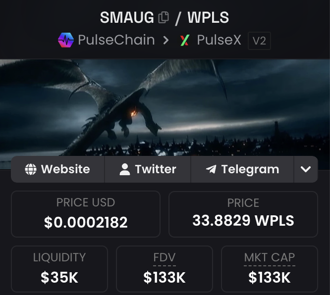 OpusEco's tweet photo. 🐉 Smaug Update — Week 11

📈 Launch price: $0.00001
📈 Today: $0.0002182 (21.82x since launch)
🔥 389,836,547 Smaug burned — 38.98% of total supply (+0.04% this week)

💡 Hold Smaug and receive up to a 20% boost on your $PLS and $PLSX distributions from the dependable reward tokens Opus and Coda.

https://t.co/P6BmUgLt4q | #PulseChain