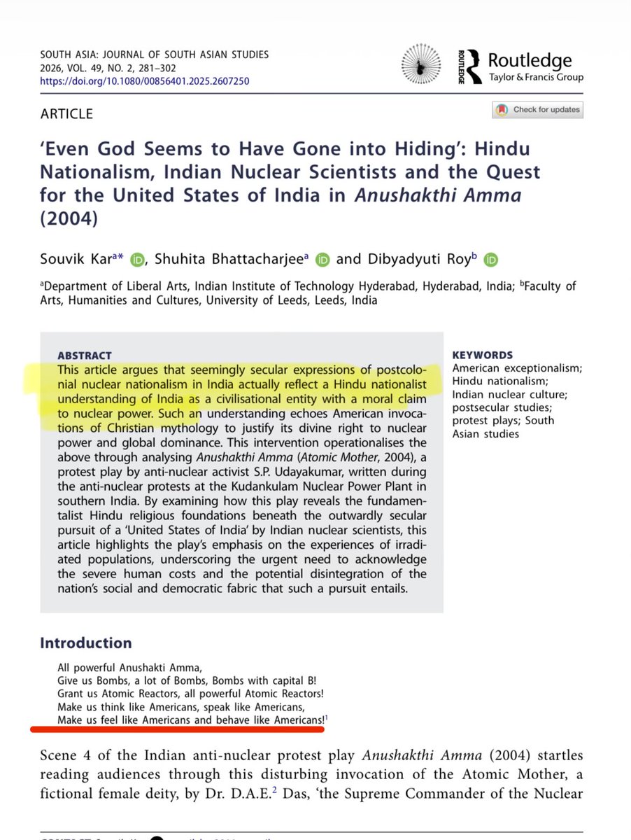 GemsofAcademia's tweet photo. IIT Hyderabad faculties are now questioning India’s nuclear weapons?

Professor Bhattacharjee:

> Secular expressions of nuclear nationalism is actually Hindu nationalist expression 🤡
> Ridicules Indian scientists for ‘thinking like Americans’

@dpradhanbjp is a massive failure. https://t.co/9RGjFGkEbE