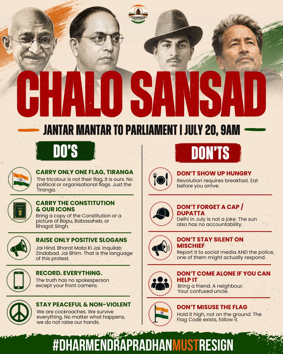 Cockroachisback's tweet photo. For everyone coming for #ChaloSansad March tomorrow, please note! https://t.co/oxRXHZ7IDT