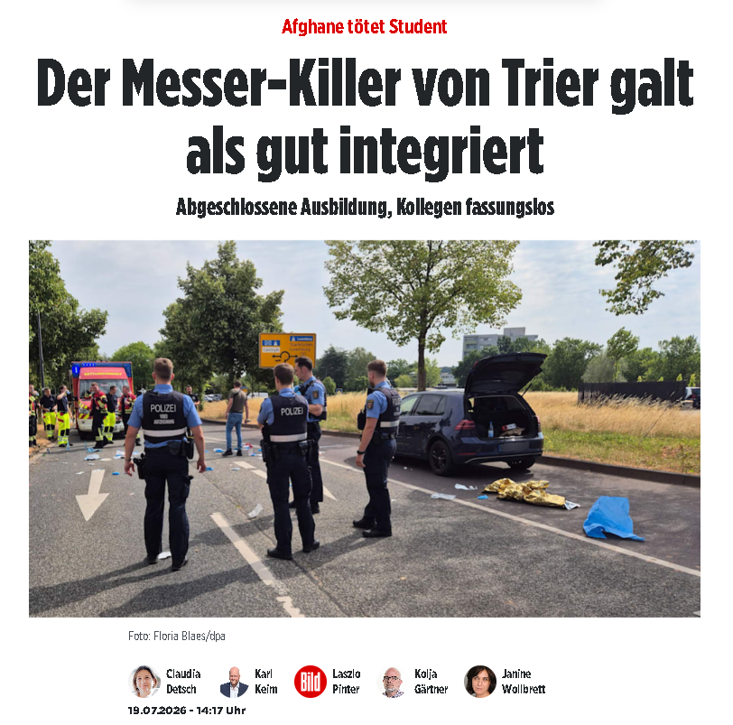 anti_grune's tweet photo. Trier: Der Syrer galt als "gut integriert 🤡
Schafft sie alle endlich raus. 
Und nur noch AfD! https://t.co/d5vW9jP1AN