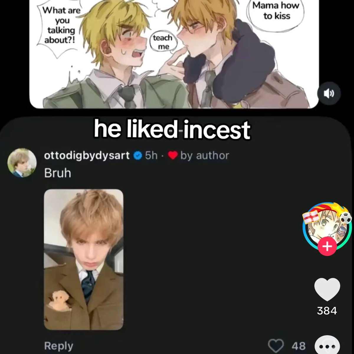 silesiaspromise's tweet photo. y’all.. the England lookalike is getting cancelled for liking usuk ??😭😭 I’m fucking crineee https://t.co/4Y7YjOAI3Q