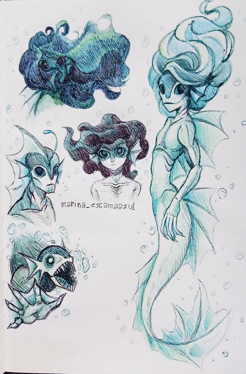 escamaazul's tweet photo. Concept art of the Sirens from my story. In the lore I'm planning, the Sirens were once Merfolk, but after being banished to the Abyss, they changed to adapt to their new environment...or perhaps due to some curse; I'm still considering the possibilities. 
#oc #siren #mermaid https://t.co/kyHaikgz78