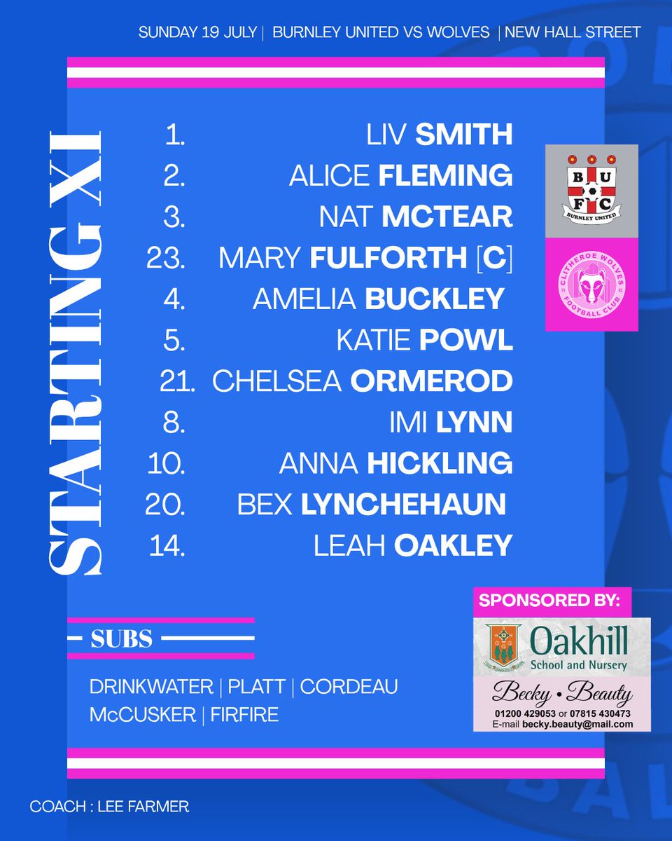 ClithWolvesWom's tweet photo. 📋Here’s your team to take on Burnley United!

#CWLFC 💙🩷 https://t.co/hwL49BFibN