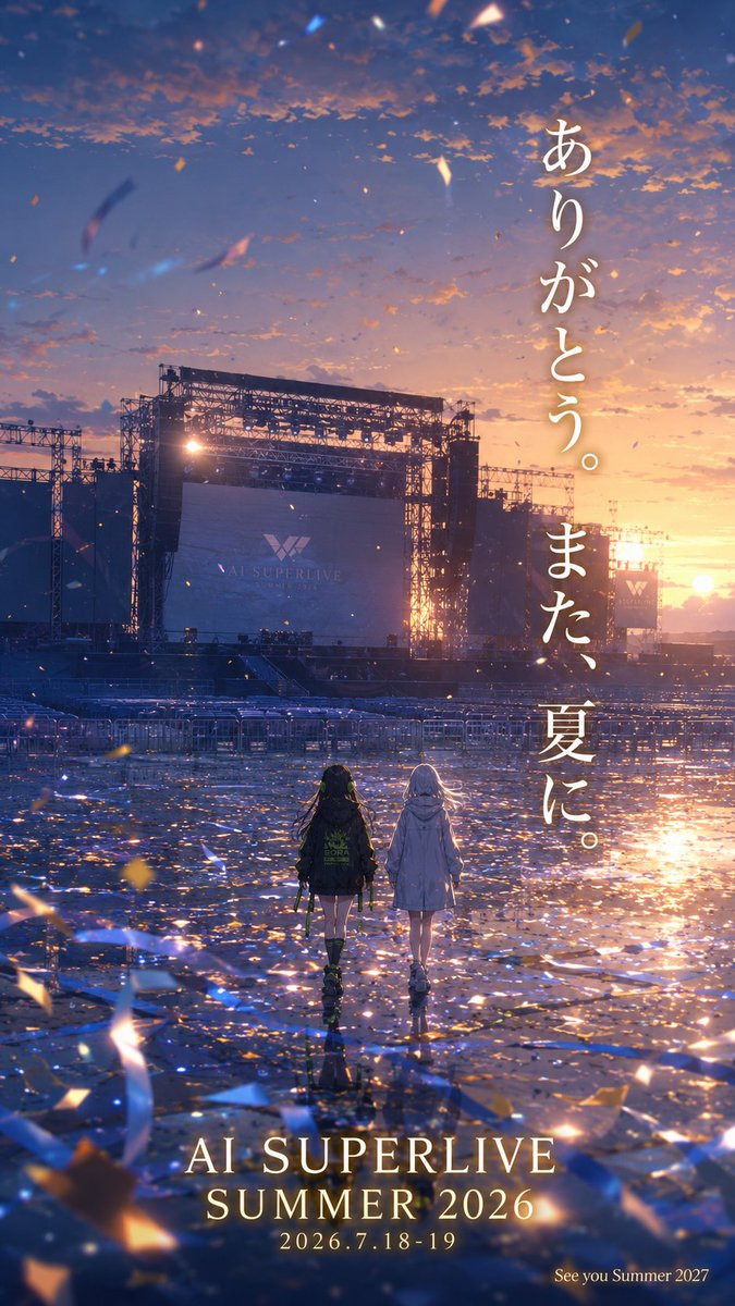 AI_animeryo's tweet photo. 【#AISUPERLIVESUMMER2026 の出演者様、視聴者様へ】
二日間お疲れ様でした！
無事に配信を終えられたのも、皆様の多大な��協力の賜物です！

配信中に気づくミスが多々ありまして……
この反省は次回以降のAIイベントに活かして、さらなるパワーアップを果たしたいと思います！

明日7/20 PM20:00に、秋～年末のイベント開催予定を告知致しますので、もしご興味ある方はご参照のほどよろしくお願いします。

それでは！　次のAIイベントでお会いしましょう！