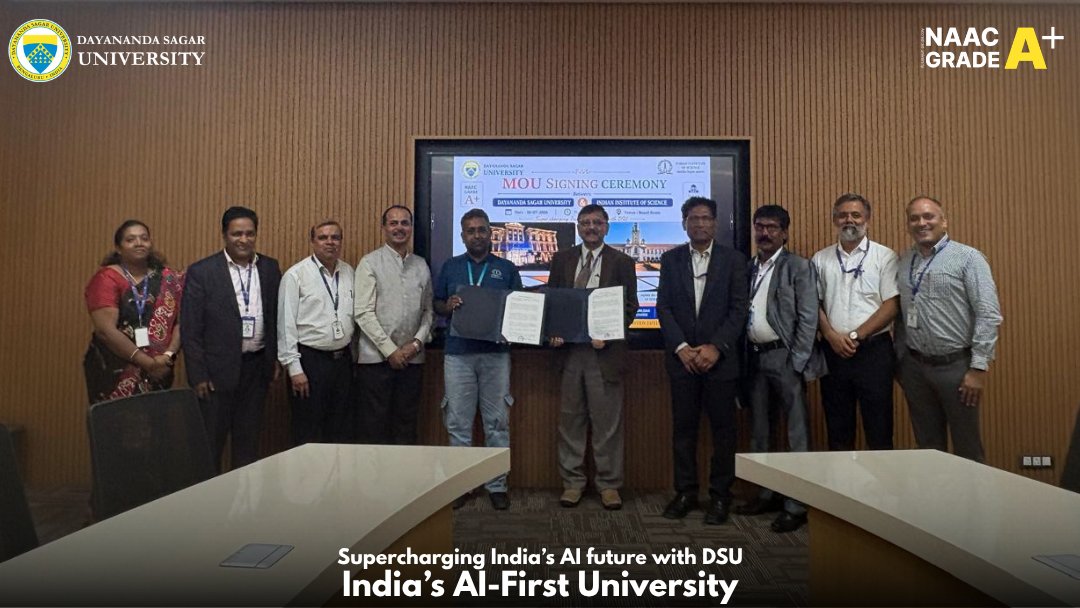 DSUBangalore's tweet photo. DSU has signed a landmark MoU with IISc Bengaluru. Facilitated by Dr. Pradipta Biswas, the partnership focuses on VR workshops, joint research funding & collaborative research on Vision Language Models for human centered AI.
Supercharging India's AI future with DSU.
#DSU #IISc https://t.co/b8FzdEtXiS