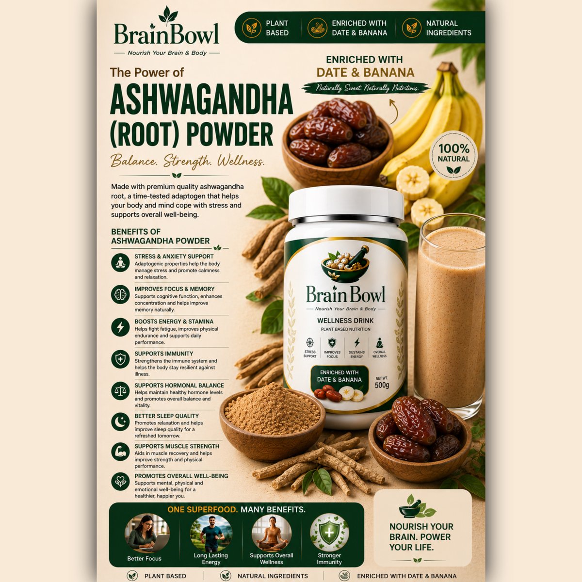 BrainBowl_'s tweet photo. “Apni routine ko balance karo Ashwagandha ki timeless strength ke saath 🌿🧠"
[Ashwagandha] -- Calm mind, strong body💯

#brainhealth #staysharp #focusmode #mindfuel #brainbowl https://t.co/fFIDdPRkcQ