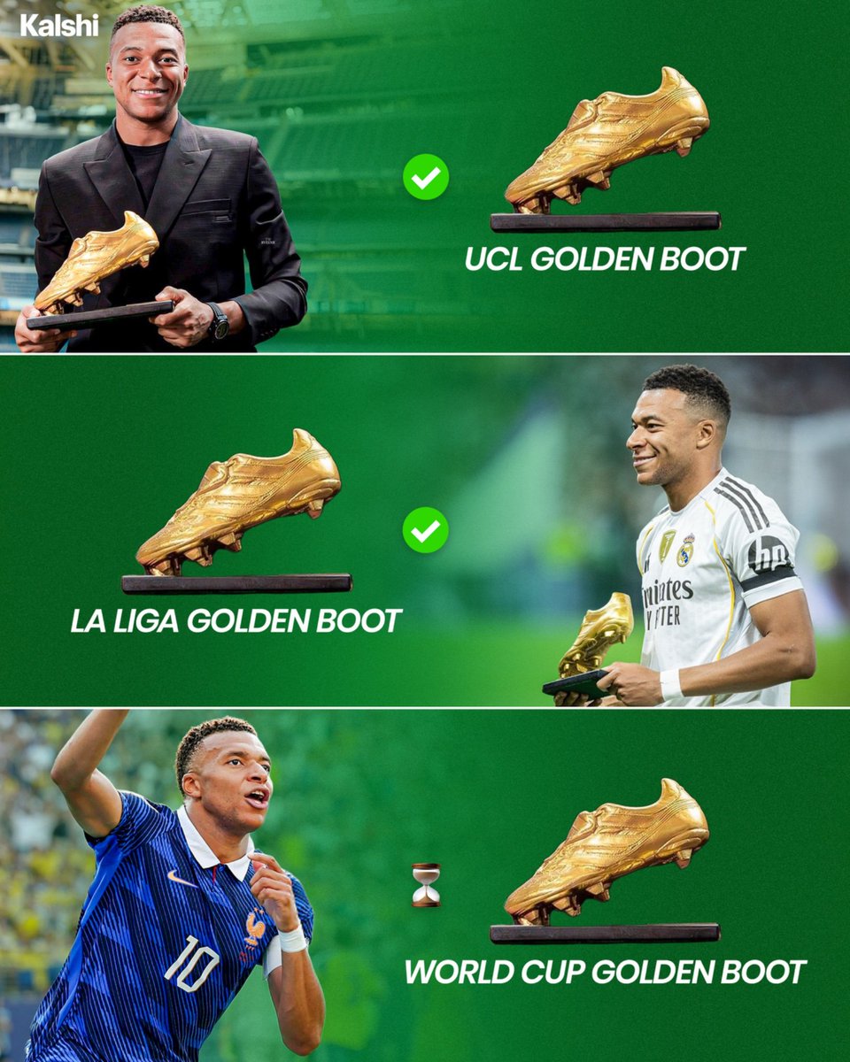 Sarrichhh's tweet photo. Kylian Mbappé is set to become the first player ever to win the UCL, La Liga and World Cup Golden Boots in a single season. https://t.co/9igsjCMTJS