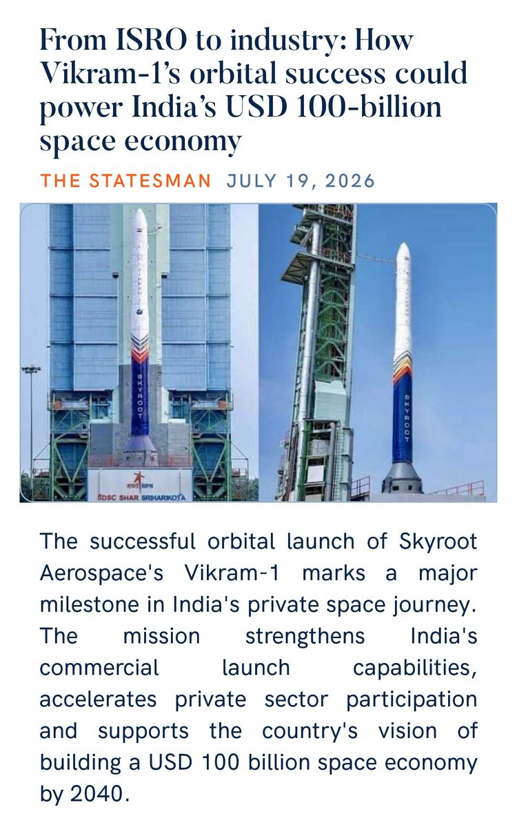 RakwalRagini's tweet photo. From ISRO to industry: How Vikram-1’s orbital success could power India’s USD 100-billion space economy
https://t.co/jKowRHPt4K

via NaMo App https://t.co/1Qk05RcEp8