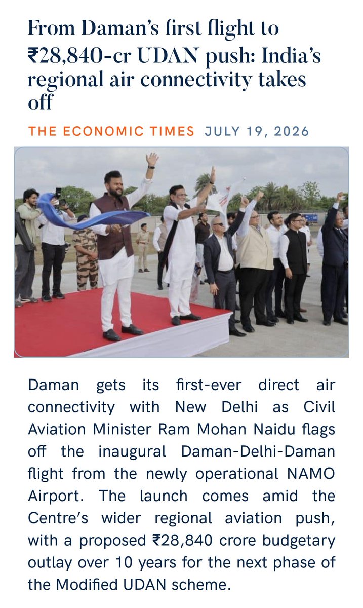 RakwalRagini's tweet photo. From Daman’s first flight to ₹28,840-cr UDAN push: India’s regional air connectivity takes off
https://t.co/xBLKYGDlav

via NaMo App https://t.co/jTxPerBot2