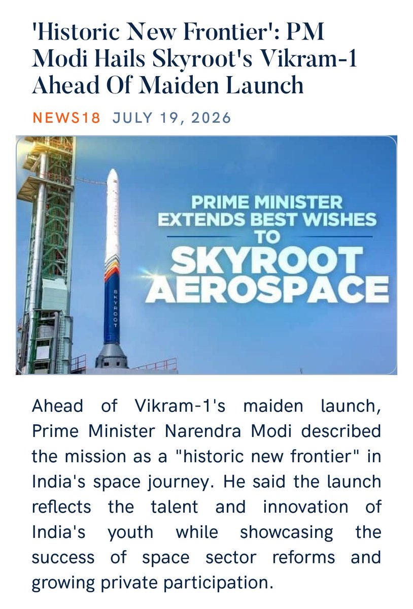 RakwalRagini's tweet photo. 'Historic New Frontier': PM Modi Hails Skyroot's Vikram-1 Ahead Of Maiden Launch
https://t.co/Nx2JLt7pLk

via NaMo App https://t.co/SE68C9wrqr