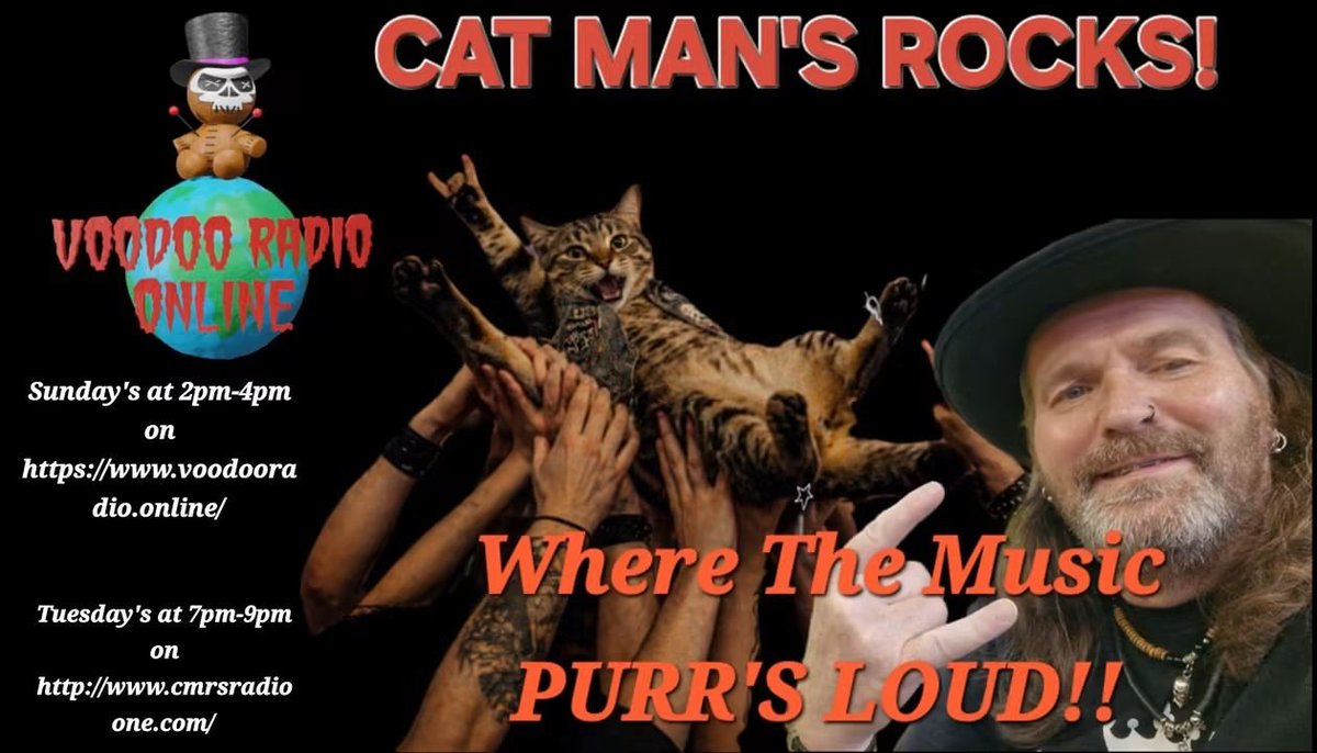 Troyen14's tweet photo. Tune into https://t.co/Z10dCv6BSL at 2pm-4pm this afternoon for this week's edition of Cat Man's Rocks! Where The Music PURR'S LOUD!! and hear 'Lady Evil' and a whole host of awesome rock and metal. #ladyevil #catmanrocks #Voodooradio #classicmetalrecords #nwobhm #hardrock https://t.co/lrFNAWCyIw